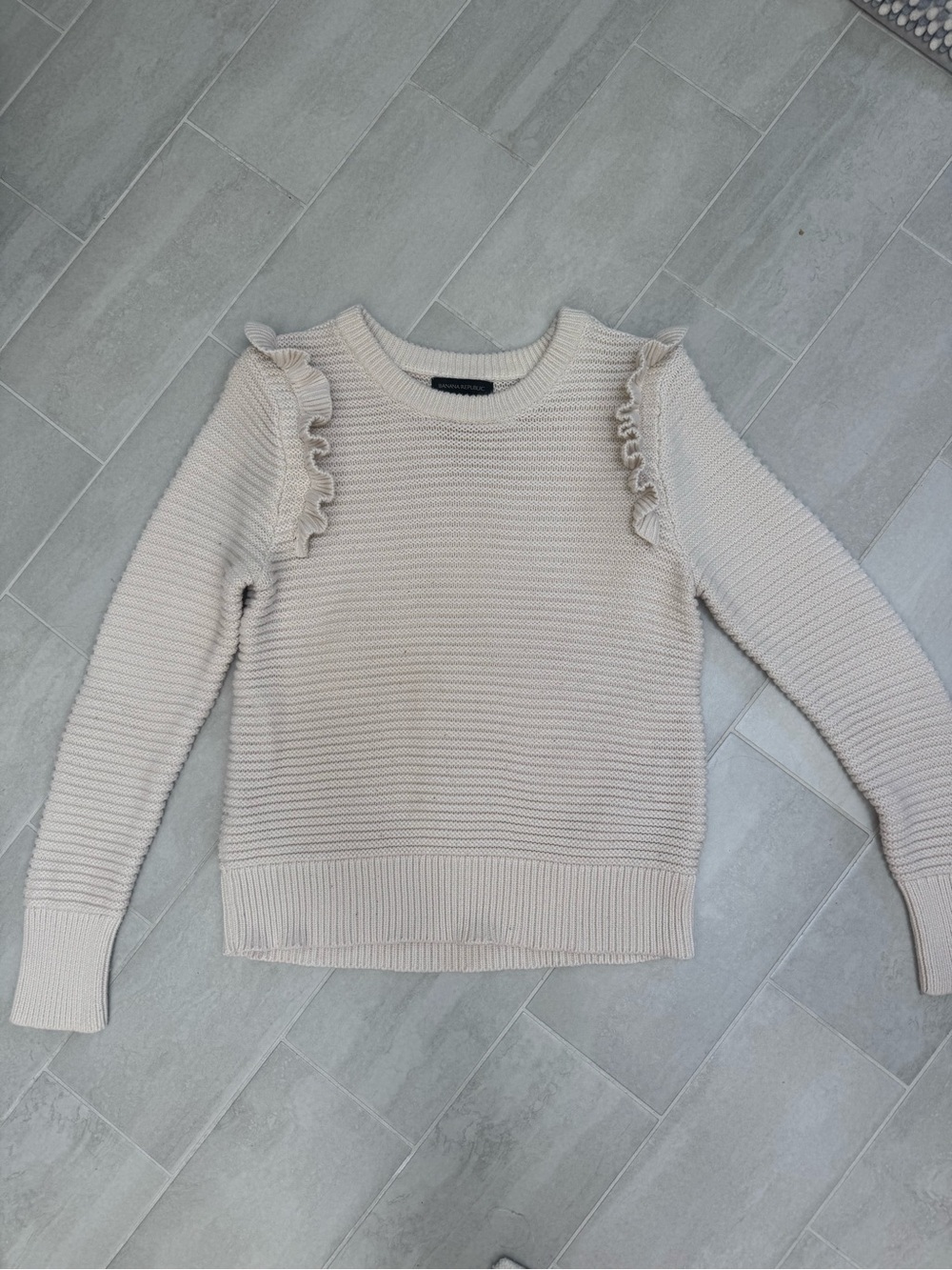 Banana Republic Cream Ruffle-Shoulder Crewneck Sweater